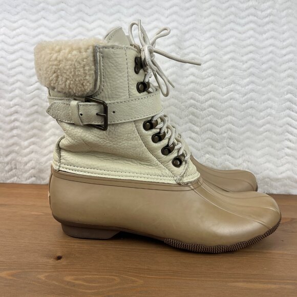 Sperry Shearwater Womens Leather Buckle Duck Boots Tan Beige Sherpa Lined Sz 10M - Picture 4 of 15